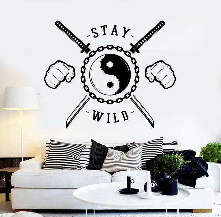 Vinyl Wall Decal Stay Wild Zen Yin Yang Asian Martial Arts Stickers Unique Gift (ig4451)