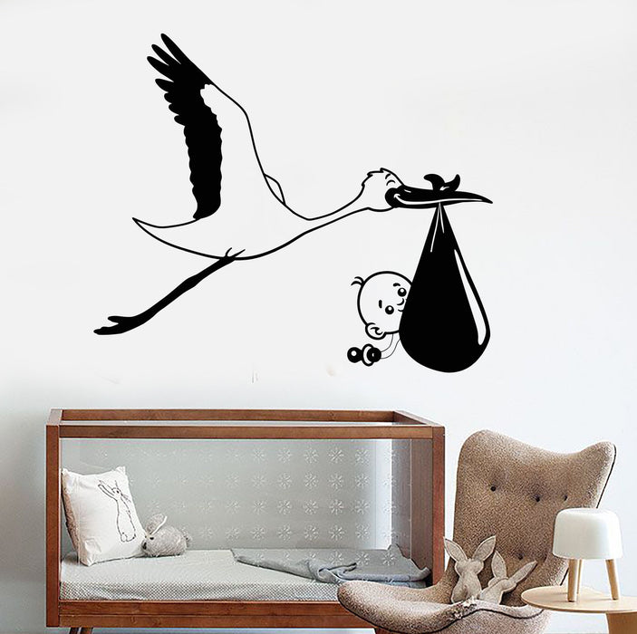 Vinyl Wall Decal Stork Baby Bird Nursery Decor For Children's Rooms Stickers Unique Gift (1083ig)