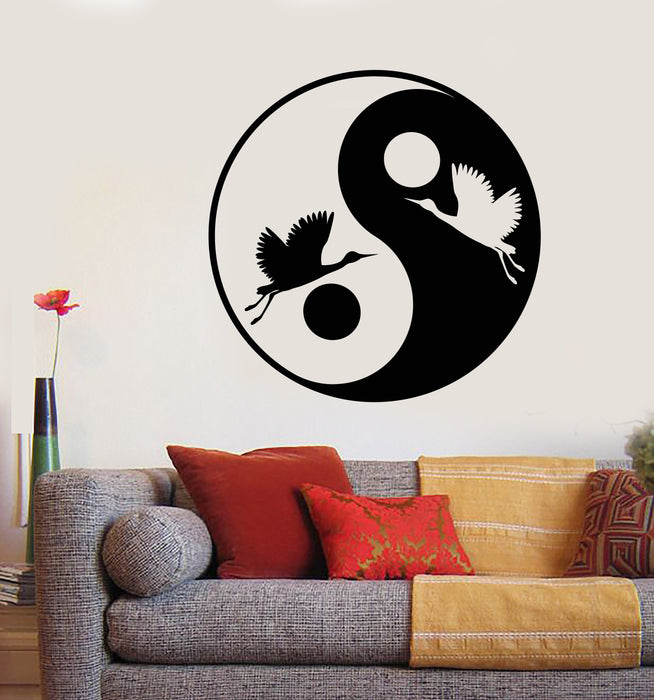 Vinyl Wall Decal Japanese Asiatic Bird Stork Yin Yang Symbol Stickers Unique Gift (1906ig)