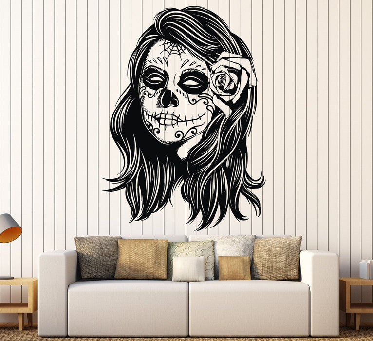 Autocollant mural en vinyle Femme Calaveras Maquillage Mexique Jour des Morts Autocollants Cadeau Unique (ig4576)