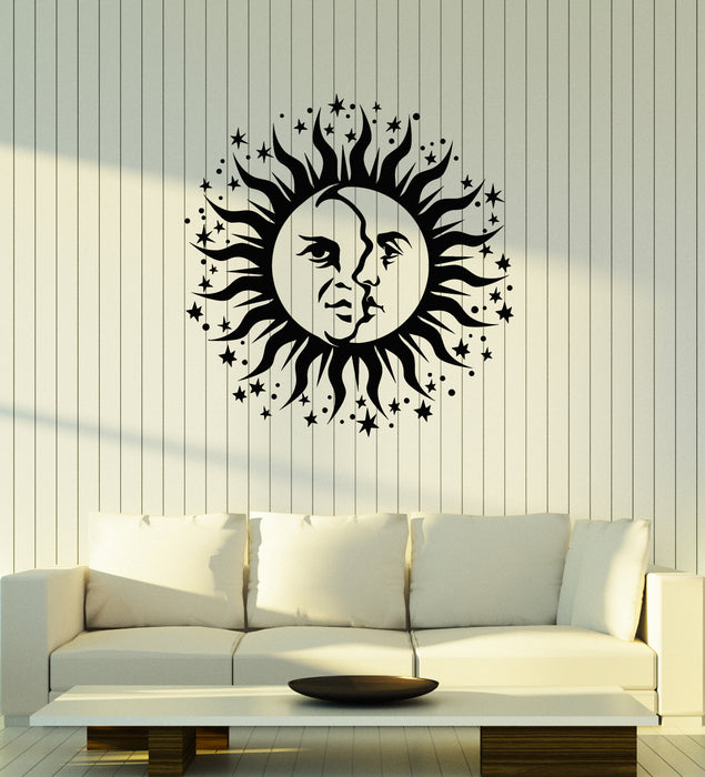 Autocollant mural en vinyle représentant un croissant de lune et de soleil pour décoration de chambre à coucher (3370ig) 