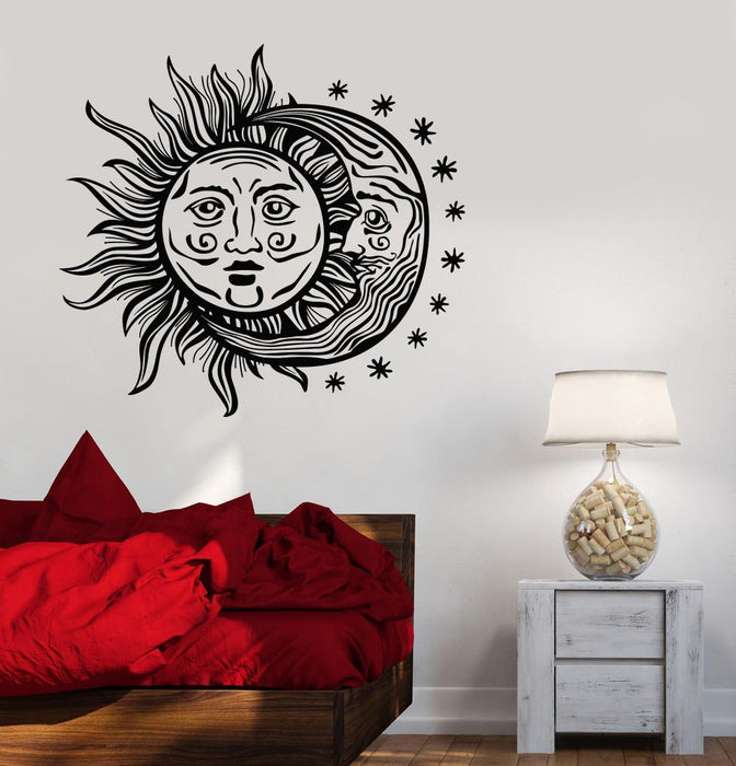 Vinyl Wall Decal Sun Moon Stars Night Bedroom Design Stickers Unique Gift (996ig)