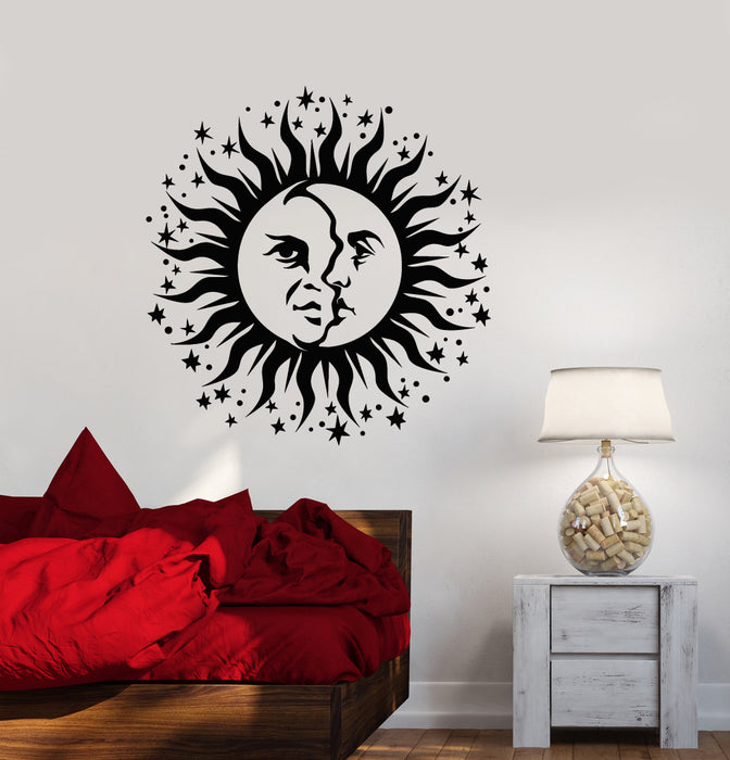 Autocollant mural en vinyle représentant un croissant de lune et de soleil pour décoration de chambre à coucher (3370ig) 