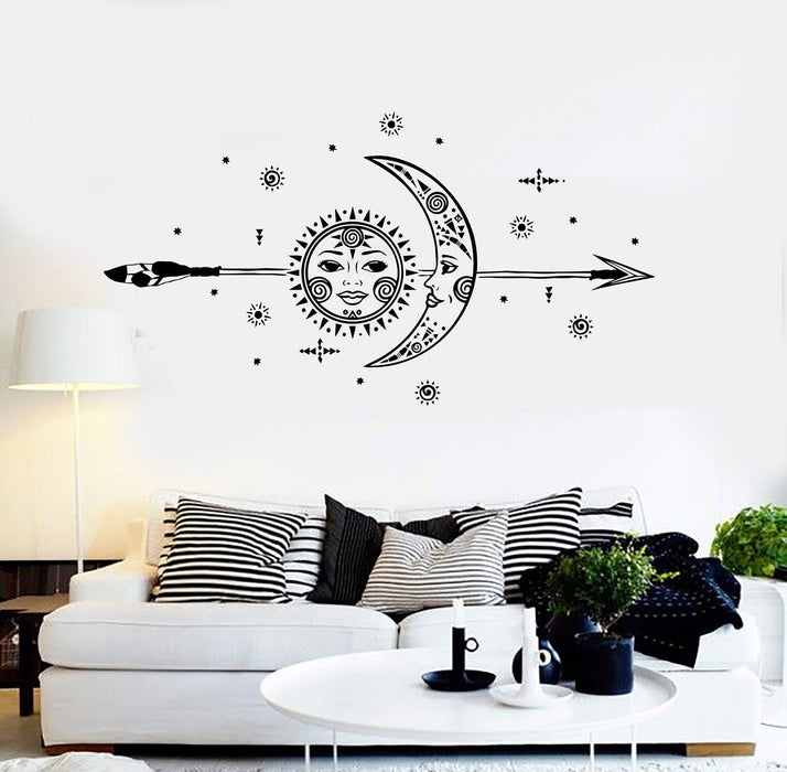 Autocollant mural en vinyle Soleil Lune Flèche Étoiles Autocollants d'intérieur de chambre Cadeau unique (ig4285)