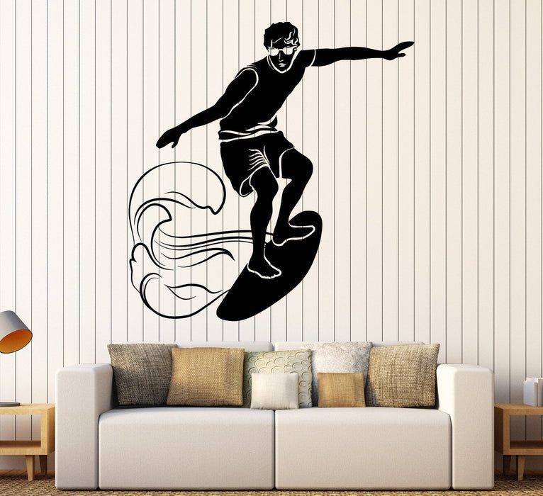 Vinyl Wall Decal Surfing Surfer Wave Water Sport Stickers Unique Gift (1001ig)