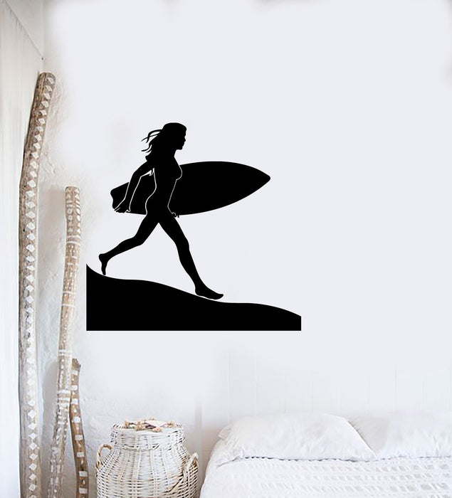 Wall Stickers Silhouette Girl Surfing Beach Water Sports Vinyl Decal Unique Gift (ig2011)