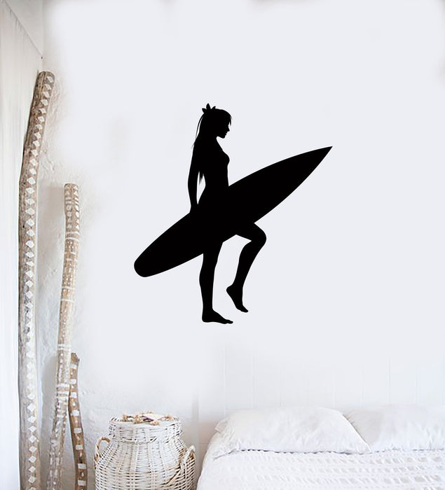 Wall Sticker Serf Serfing Girl With Serf Board Ocean Beach Coolest Decor  Unique Gift z1525