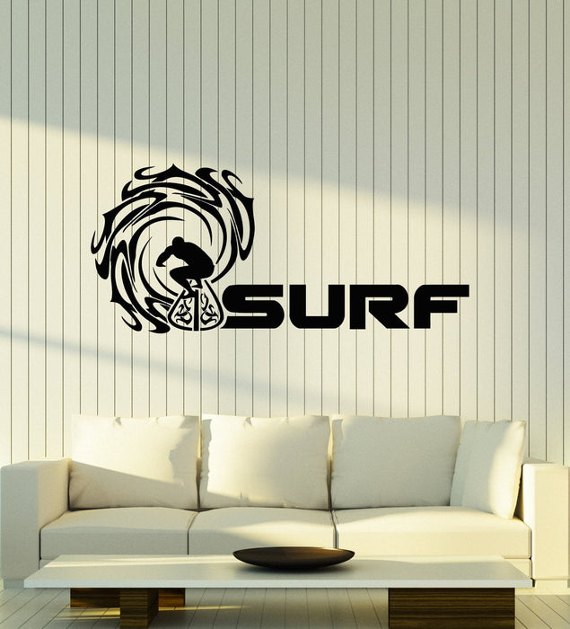 Vinyl Wall Decal Surf Surfing Logo Waves Water Sports Beach Style Stickers (2551ig)
