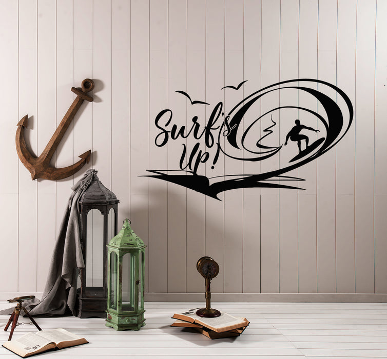 Vinyl Wall Decal Surf's Up Motivation Quote Wave Sea Sport Stickers (4106ig)