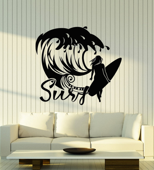 Vinyl Wall Decal Girl Surfer Surfing Water Sports Wave Stickers (3025ig)