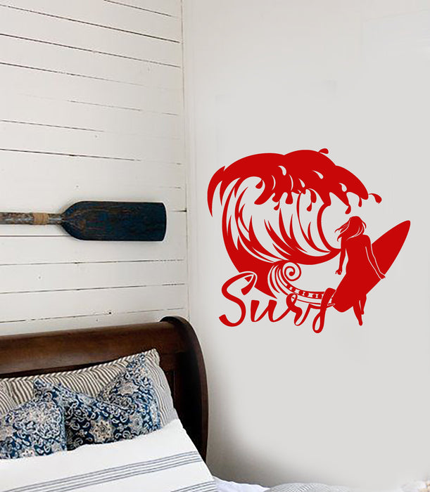 Vinyl Wall Decal Girl Surfer Surfing Water Sports Wave Stickers (3025ig)