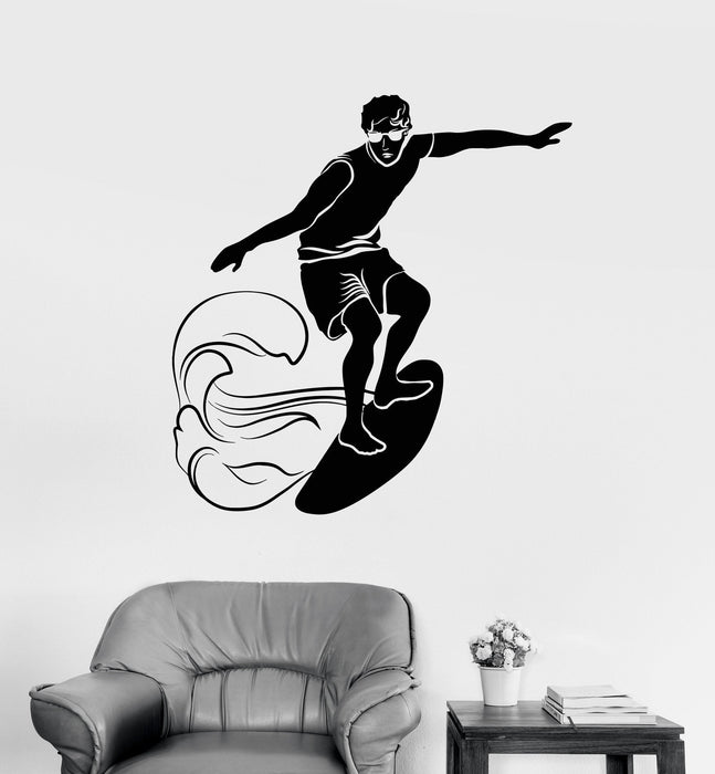 Vinyl Wall Decal Surfing Surfer Wave Water Sport Stickers Unique Gift (1001ig)