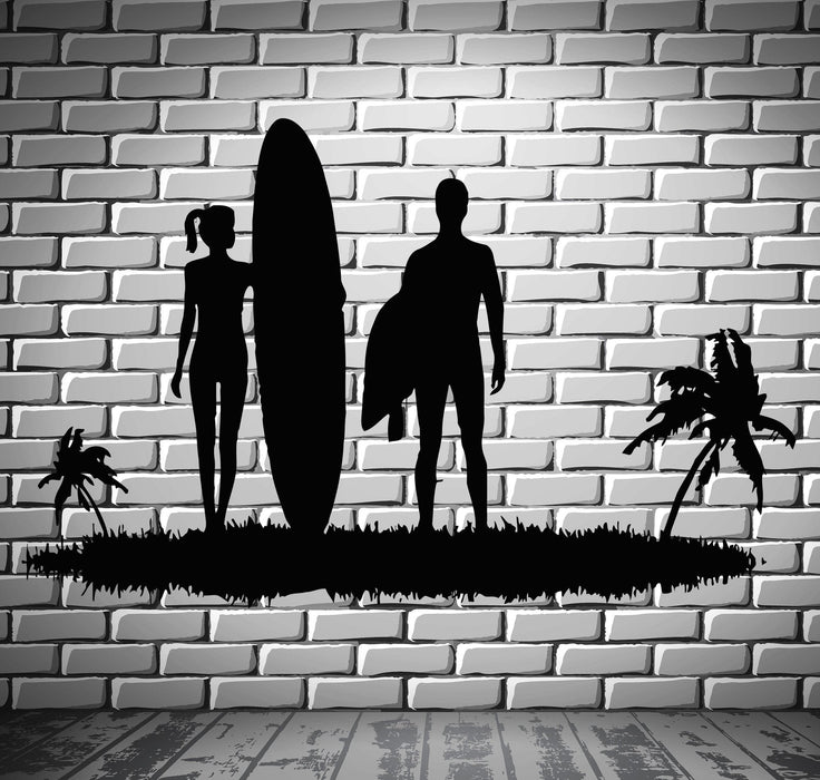Surfing Wall Stickers Beach Sports Couple Island Vacations Relax Decal Unique Gift (ig2488)