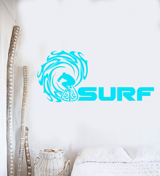 Vinyl Wall Decal Surf Surfing Logo Waves Water Sports Beach Style Stickers (2551ig)