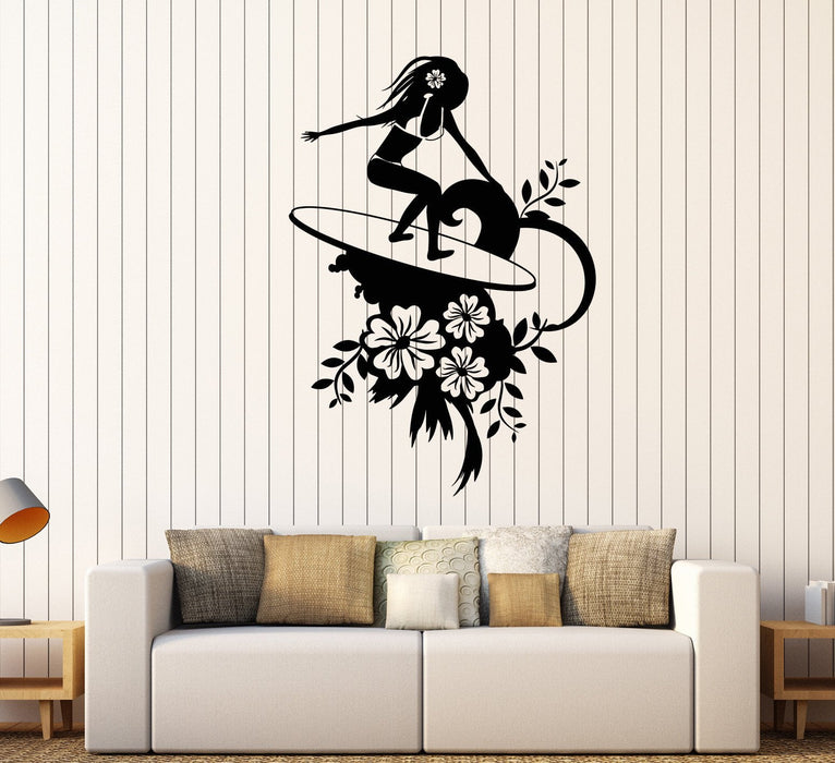 Vinyl Wall Decal Surfing Surfer Sexy Girl Water Sports Flowers Stickers Unique Gift (1002ig)