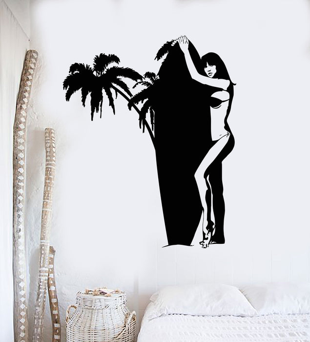 Vinyl Wall Decal Surfing Girl Surf Palm Beach Sports Art Stickers Unique Gift (ig3487)