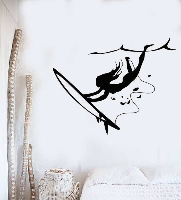 Vinyl Wall Decal Surfing Girl Extreme Sports Art Ocean Beach Stickers Unique Gift (ig4161)