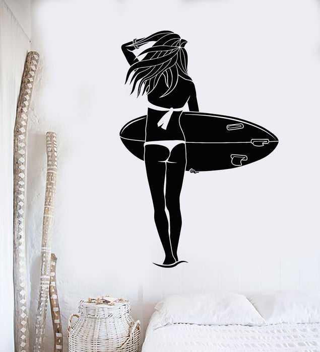 Vinyl Wall Decal Surfing Girl Beach Surf Ocean Stickers Unique Gift (ig4222)