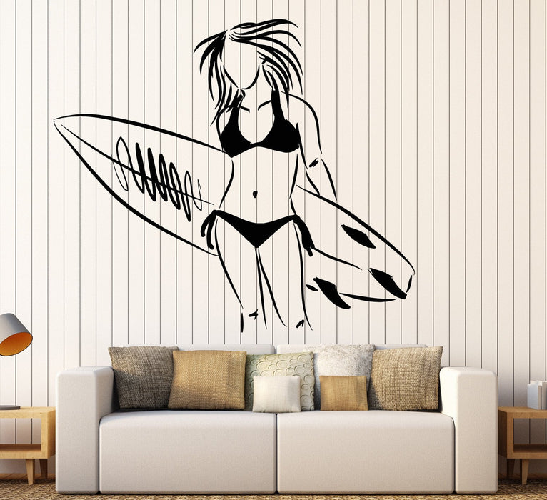 Vinyl Wall Decal Surfing Girl Surf Surfer Water Sports Stickers Unique Gift (ig4529)