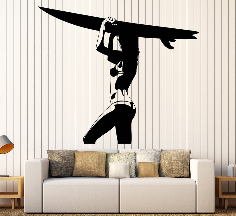 Autocollant mural en vinyle pour fille surfeuse, planche de surf, sports extrêmes, cadeau unique (ig4544)
