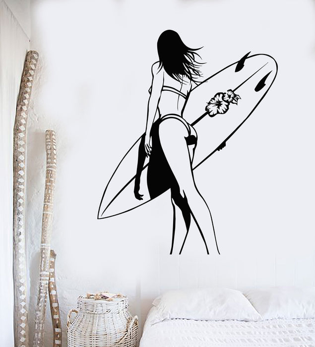 Vinyl Wall Decal Surfing Girl with Surf Beach Style Sports Stickers Unique Gift (ig4653)