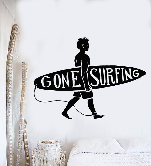 Vinyl Wall Decal Surfing Guy Surf Beach Surfer Quote Stickers Murals Unique Gift (ig4829)