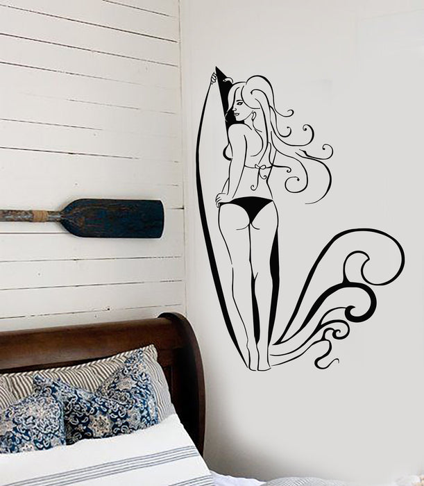 Vinyl Wall Decal Surfing Surfer Girl Water Extreme Sports Stickers Unique Gift (1039ig)