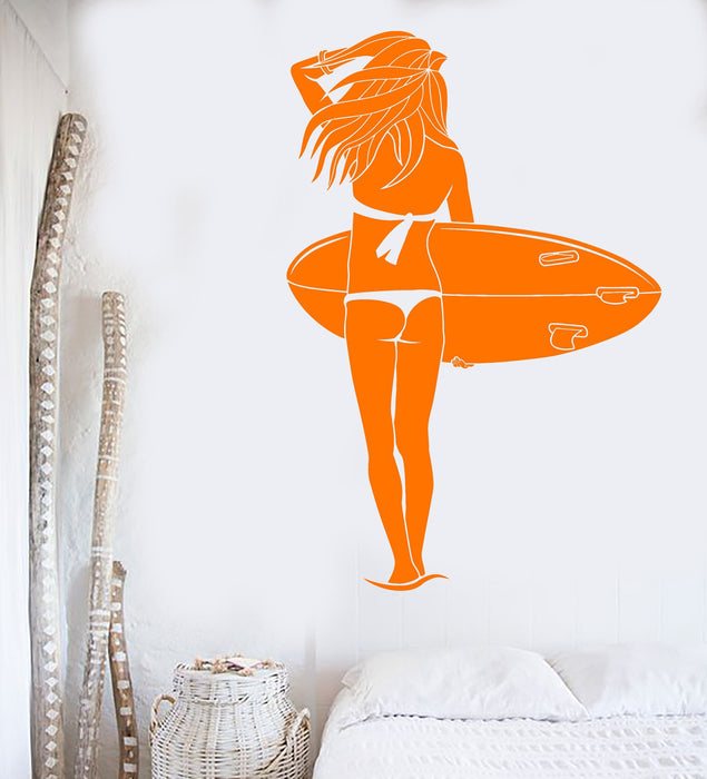 Vinyl Wall Decal Surfing Girl Beach Surf Ocean Stickers Unique Gift (ig4222)
