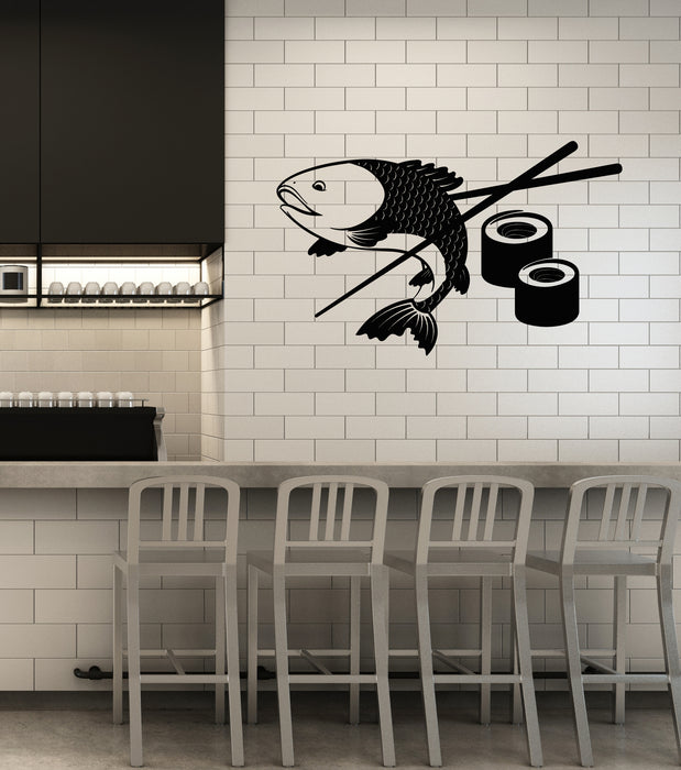 Vinyl Wall Decal Asian Japanese Cuisine Sushi Fish Seafood Restaurant Stickers (4237ig)