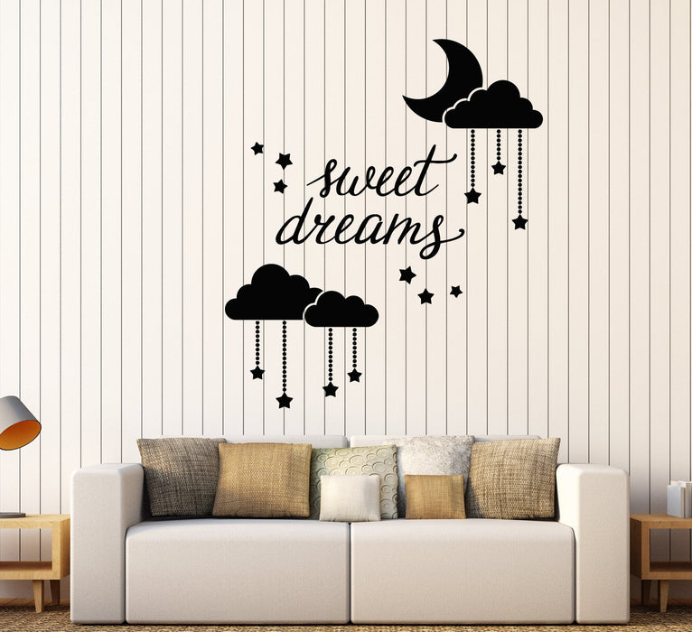 Vinyl Wall Decal Sweet Dream Words Moon Stars Decor For Nursery Stickers Unique Gift (1678ig)