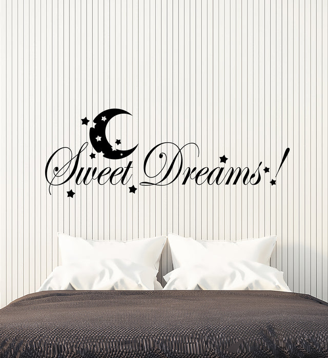 Vinyl Wall Decal Sweet Dreams Quote Baby Room Crescent Stars Stickers (4109ig)