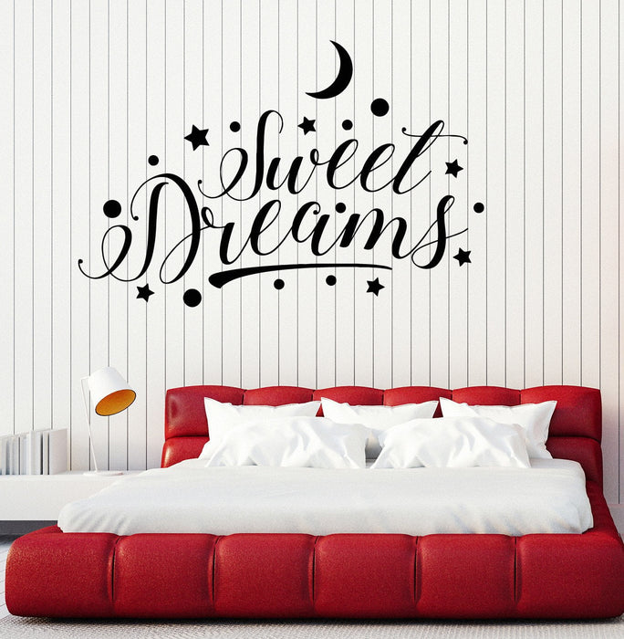 Autocollant mural en vinyle Sweet Dreams Lettrage Étoiles Croissant Chambre Bébé Chambre Autocollants Mural Cadeau Unique (ig4989)