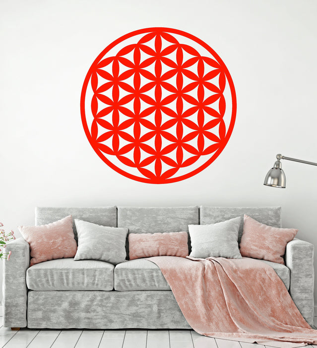 Vinyl Wall Decal Flower Of Life Symbol Overlapping Circles Grid Stickers Unique Gift (1397ig)