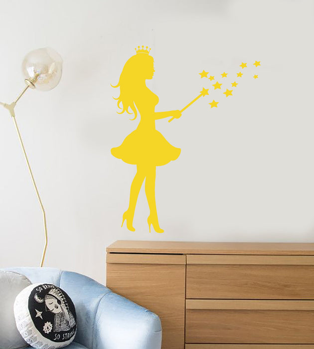 Vinyl Wall Decal Princess Magic Wand Stars Magic Fairy Tale Stickers (2480ig)