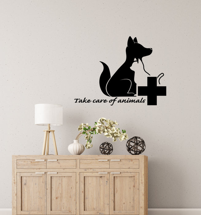 Vinyl Wall Decal Take Care Of Animals Quote Veterinary Clinic Logo Stickers (4044ig)
