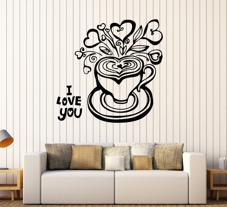 Vinyl Wall Decal Coffee Shop Cup Tea Kitchen Decor Romantic Stickers Unique Gift (353ig)