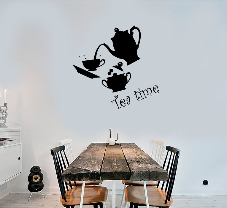 Vinyl Wall Decal Tea Time Set Kitchen Decor Cup And Teapot Stickers (3860ig)