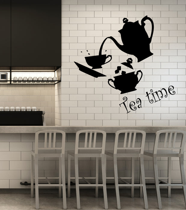 Vinyl Wall Decal Tea Time Set Kitchen Decor Cup And Teapot Stickers (3860ig)