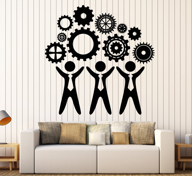Vinyl Wall Decal Teamwork Office Decor Worker Gears Stickers Unique Gift (1256ig)