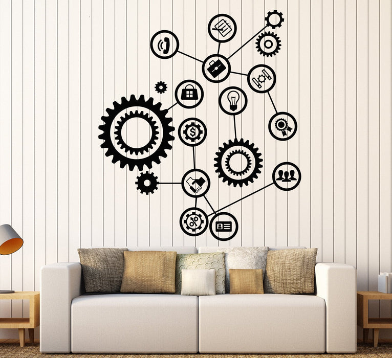 Vinyl Wall Decal Gears Office Decor Worker Style Stickers Unique Gift (1303ig)