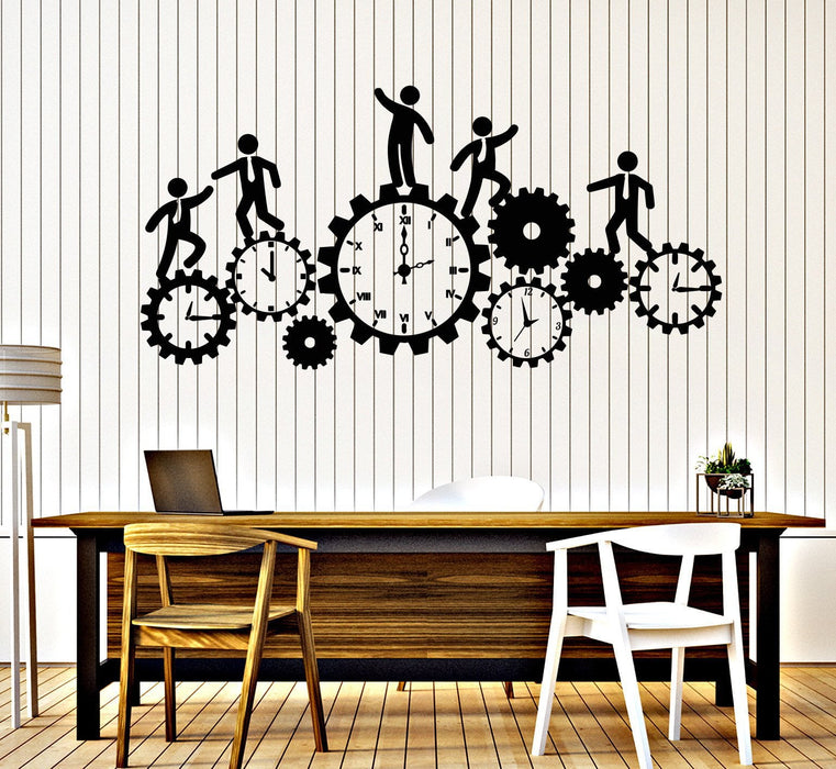 Vinyl Wall Decal Team Work Business Clock Gear Time Stickers Unique Gift (1566ig)