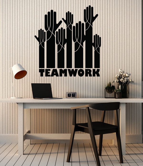 Vinyl Wall Decal Motivation Teamwork Logo Hands Decor for Office Stickers (4099ig)