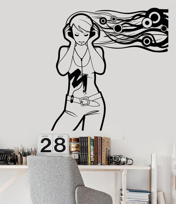 Vinyl Wall Decal Teenager Girl Music Lover Headphones Stickers Unique Gift (1502ig)