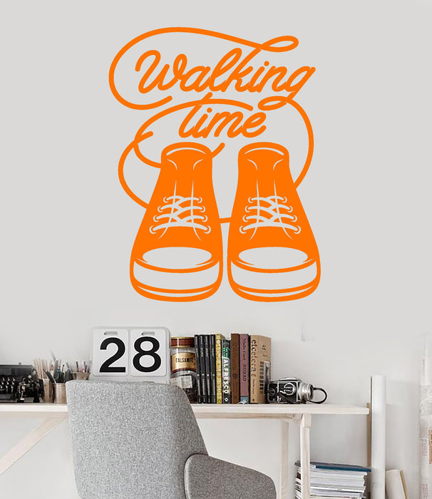 Vinyl Wall Decal Sneakers Walking Time Words Quote Teen Room Stickers (2377ig)