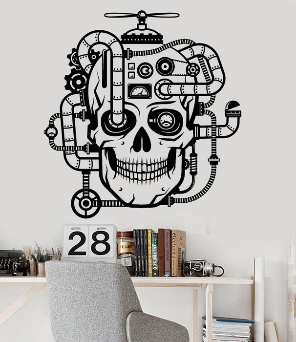 Vinyl Wall Decal Mechanical Skull Steampunk Head Robot Teen Room Design Stickers Unique Gift (1188ig)