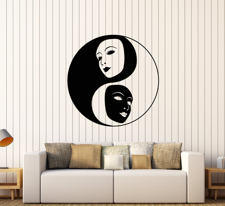Vinyl Wall Decal Yin Yang Symbol Buddhism Face Masks Theater Stickers (3581ig)