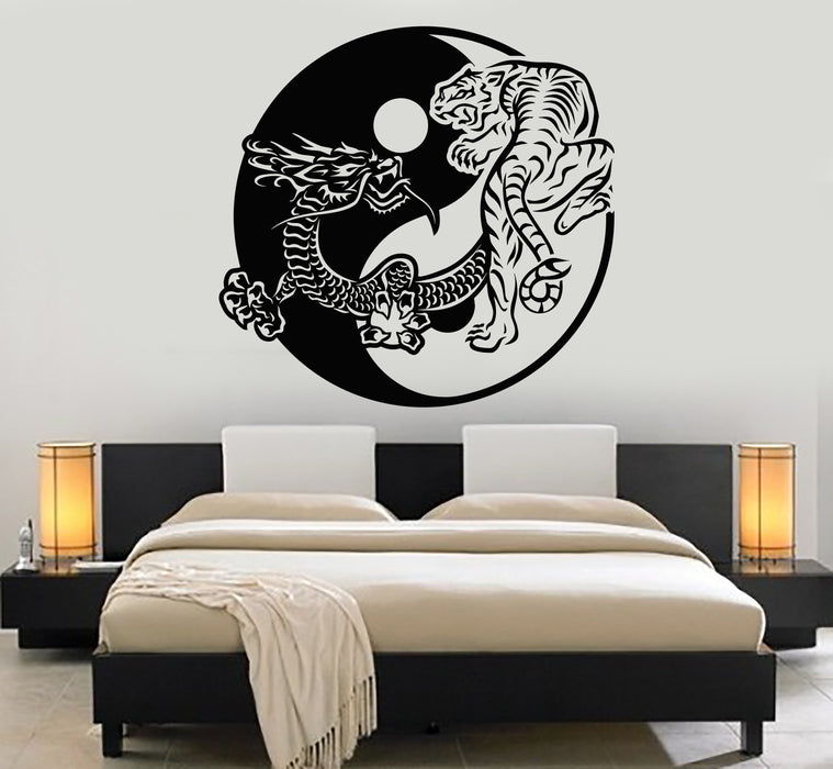 Vinyl Wall Decal Yin Yagn Buddhism Tiger Dragon Asian Style Stickers Unique Gift (1568ig)
