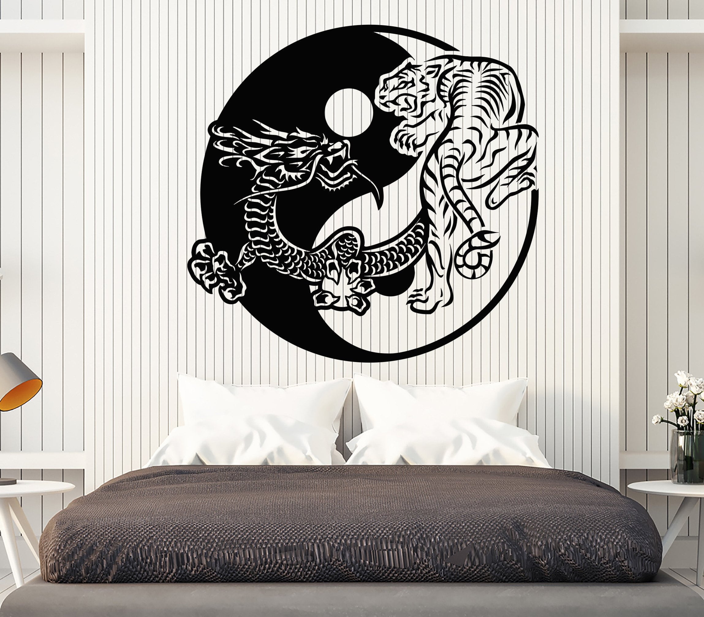 Vinyl Wall Decal Yin Yagn Buddhism Tiger Dragon Asian Style Stickers U ...