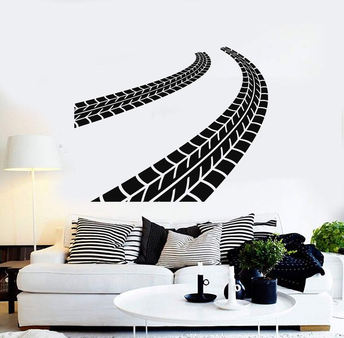 Vinyl Wall Decal Tire Tracks Driver Garage Car Decoration Stickers Mur ...
