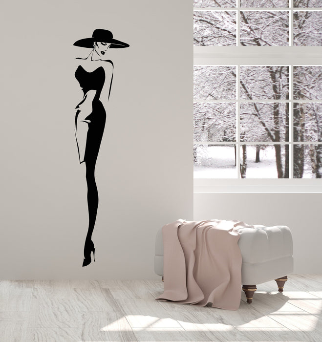 Vinyl Wall Decal Top Fashion Model Hat Retro Lady Style Woman Stickers Unique Gift (1408ig)